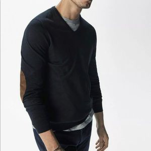 Massimo Dutti Men’s Elbow Patch V Neck Sweater